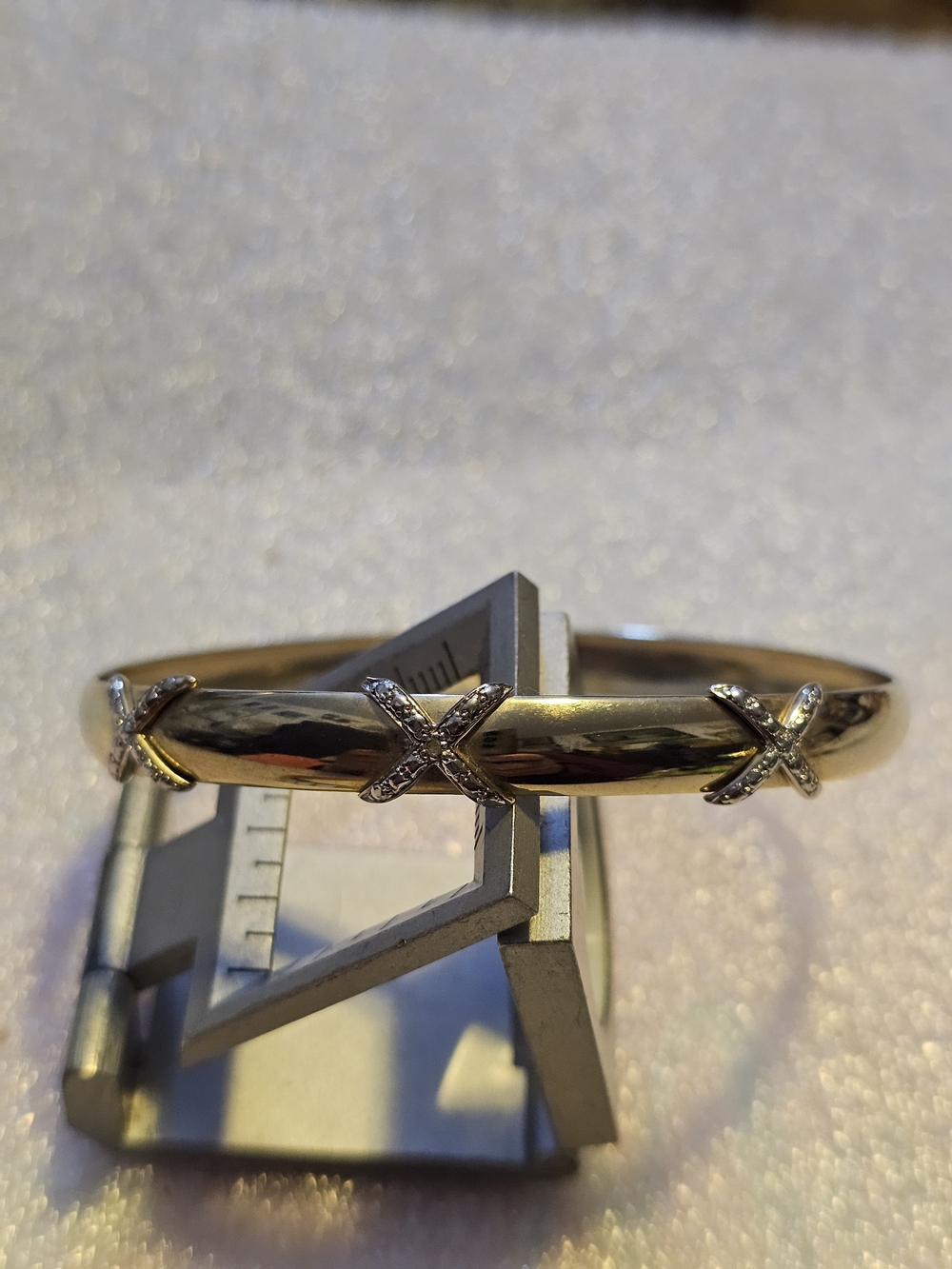 Gold Filled Silver ,X-Link Bangle Bracelet With A Small Simple Diamond